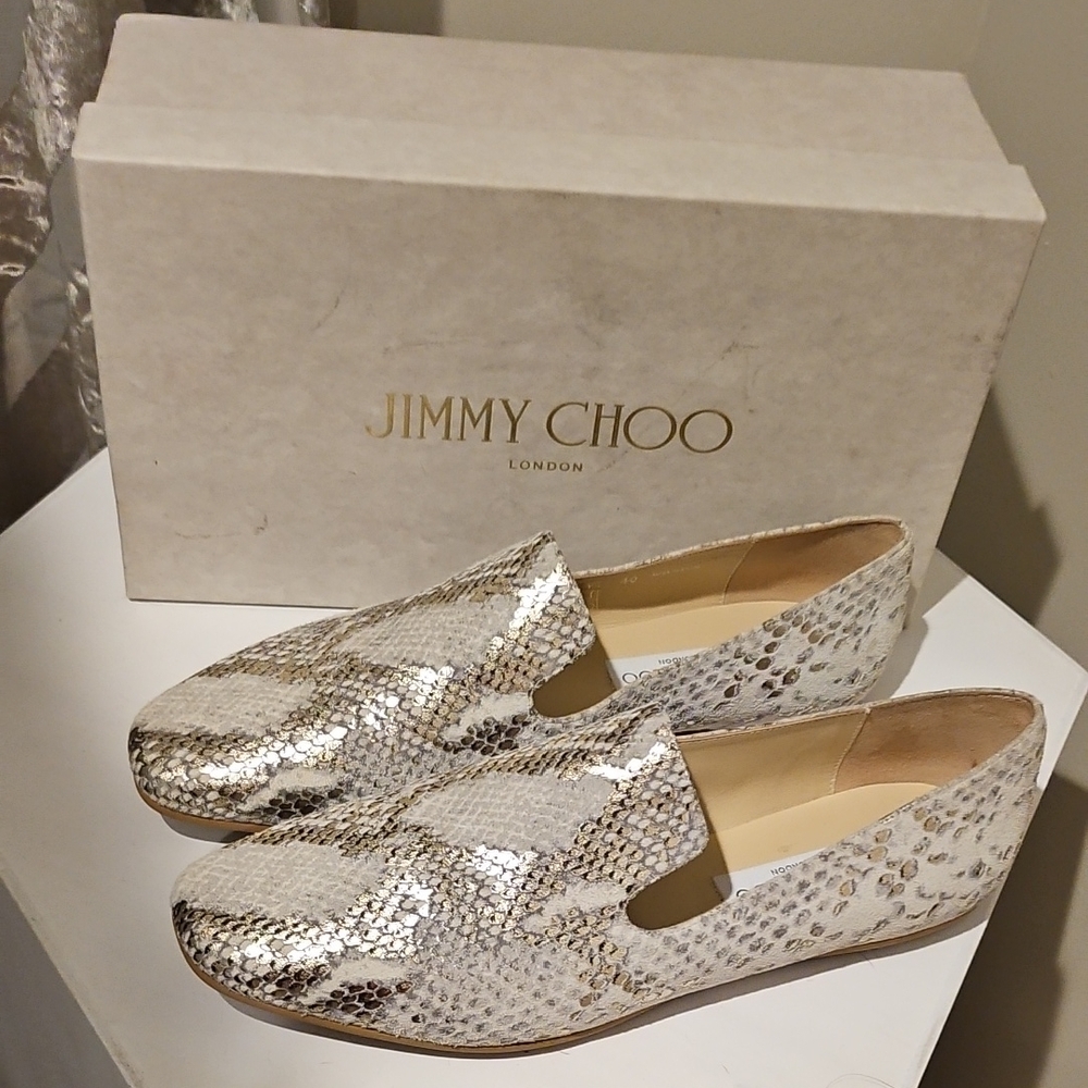 Jimmy Choo Metallic Snakeskin Loafers